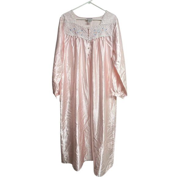 Vintage Brownstone Studio Women's XL Pink Nightgown Embroidered Floral Collar - Picture 1 of 6